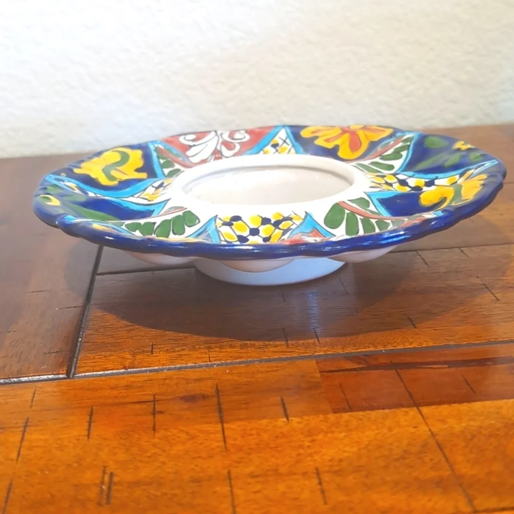 Colorful Hand painted Signed Mexican Talavera Oyster Dish Lead Free
